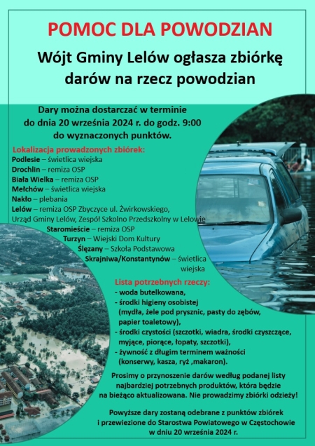 Pomoc dla powodzian. Zbiórka na terenie gminy Lelów