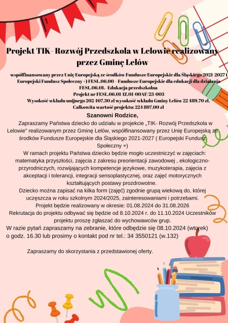 Projekt TIK-Rozwój Przedszkola w Lelowie realizowany przez Gminę Lelów