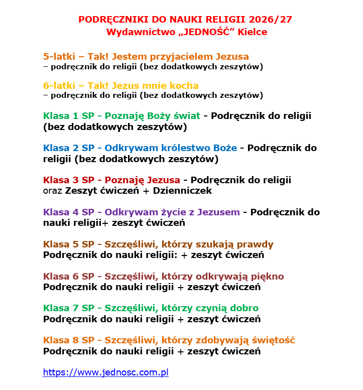Podręczniki do religii na rok szkolny 2026/2027