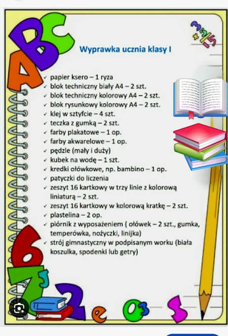 Wyprawka ucznia klasy I